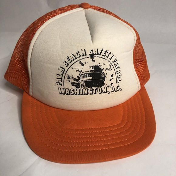 Vtg Palm Beach Safety‎ Patrol Washington D.C. Orange Mesh Trucker Hat - Picture 1 of 9